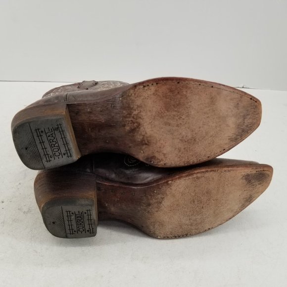 Teens Corral Brown Leather Embroidered Snip Toe Western Cowgirl Boots Size 4.5 T - Picture 7 of 10